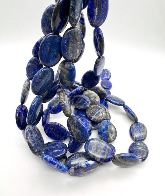 Lapis Lazuli Beads Flat Oval Natural Royal Dark Blue Lapis Gemstone Polished Beads for Jewelry Making - PG97C