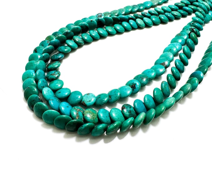 Natural Blue Kingman Turquoise 7mm Flat Round Disc Gemstone Beads - PGS393B