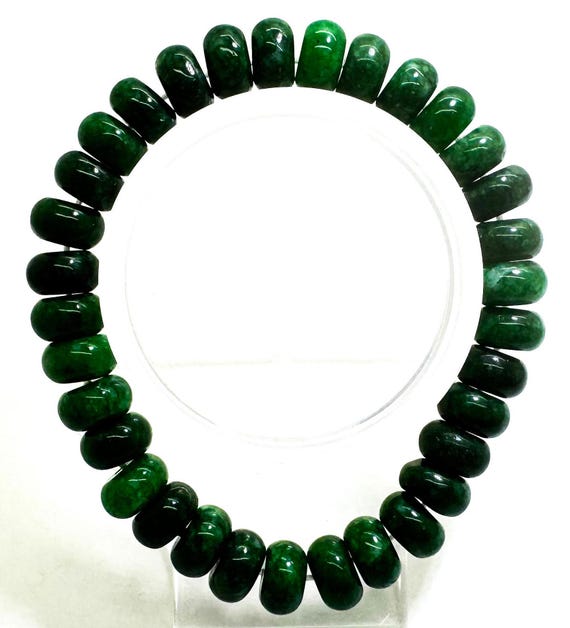 Malachite Green Agate Rondelle Beaded Bracelet: Handmade Elastic Cord