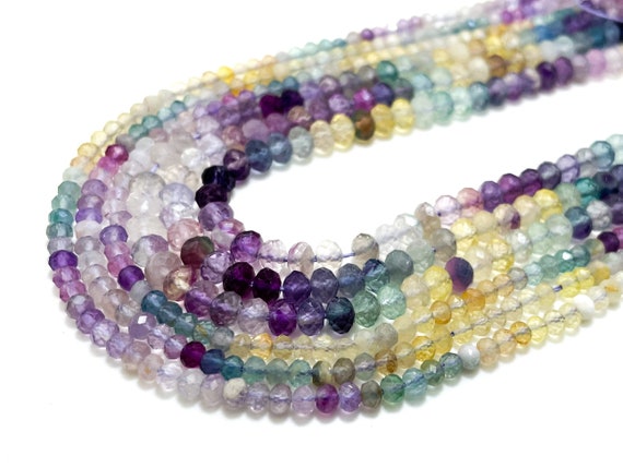 Natural Fluorite Beads, Faceted Rondelle 3mm x 4mm 4mm x 5mm Fluorite Gemstone Beads - RDF75A