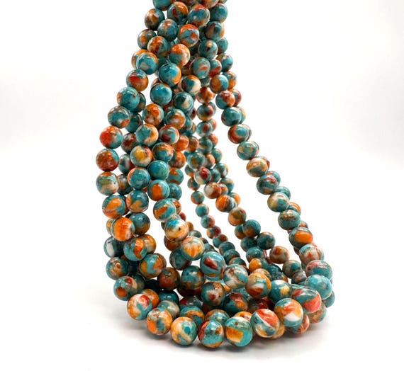 Genuine Rare Natural Blue Turquoise Spiny Oyster Round Beads 15.5” Strand Healing Stone Beads for Jewelry Making Bracelets Necklaces RN210G