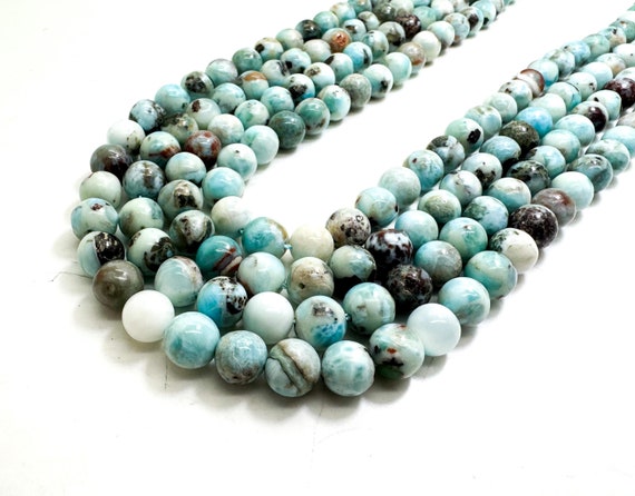 Genuine Blue Caribbean Larimar Round Beads: Natural Gemstone Jewelry Making - PG313