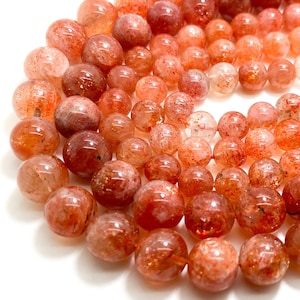 Sunstone Beads, AAA Fiery Natural Golden Sunstone Smooth Polished Round Gemstone Beads - RN160