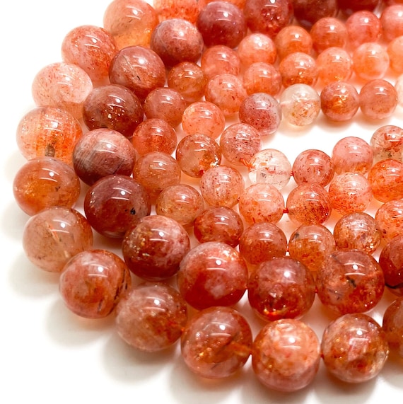 Sunstone Beads, AAA Fiery Natural Golden Sunstone Smooth Polished Round Gemstone Beads - RN160