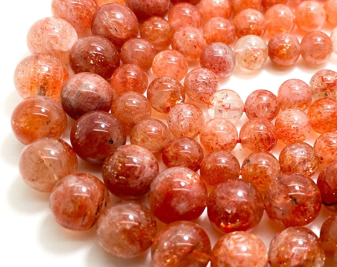 Sunstone Beads, AAA Fiery Natural Golden Sunstone Smooth Polished Round Gemstone Beads - RN160