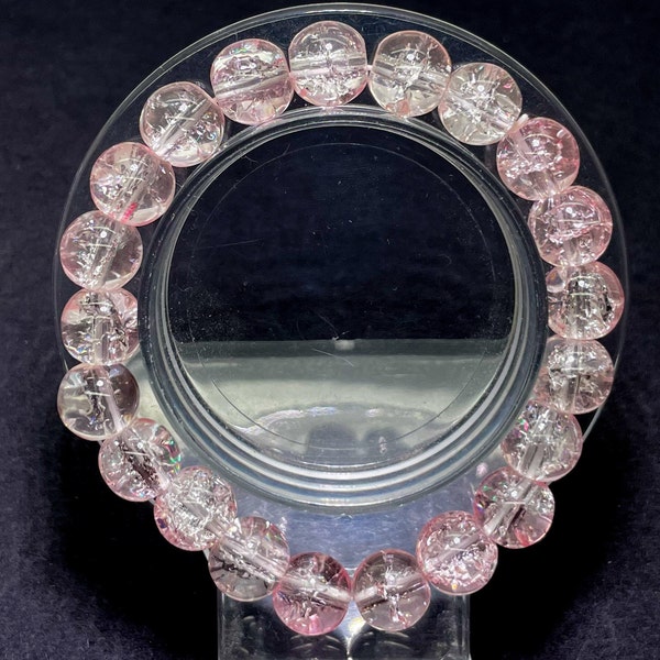 Crackle Quartz Handmade Cracked Crystal 8mm 10mm Polished Smooth Gemstone Bracelet (Light Pink Transparent) - PGB239R