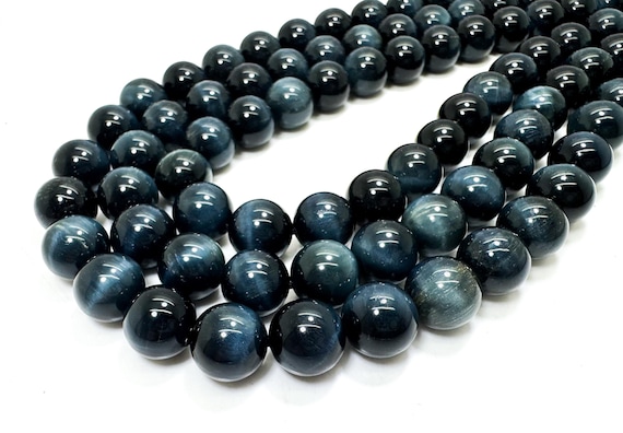 High Grade Natural AAA Blue Tiger Eye Beads: Polished Gemstone Round Beads, 4mm-14mm - RN40B