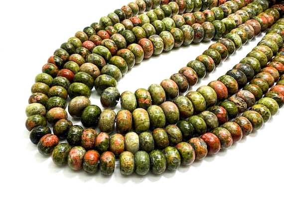 Natural Green Unakite Gemstone Beads: Polished Rondelle Gemstone Beads - RD34