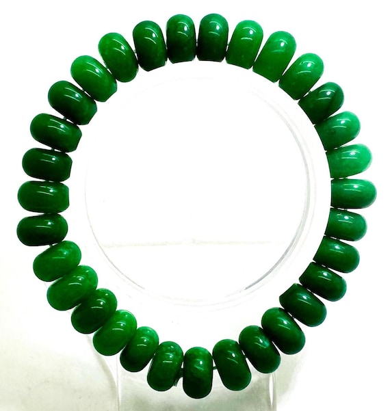 Green Jade 10mm Rondelle Gemstone Beads Stretch Elastic Cord Handmade Beaded Bracelet Accessories - PGBRD25