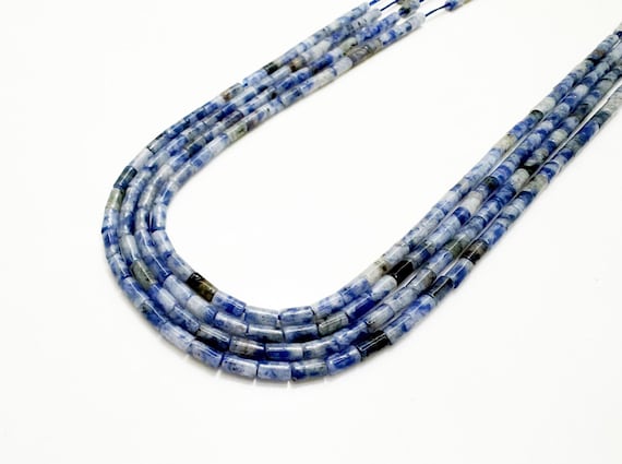 Sodalite Tube Beads 4x2mm | Natural Sodalite Heishi Tube Beads | Blue White Gemstone Beads | 15” Strand Jewelry Making Supplies - RD08