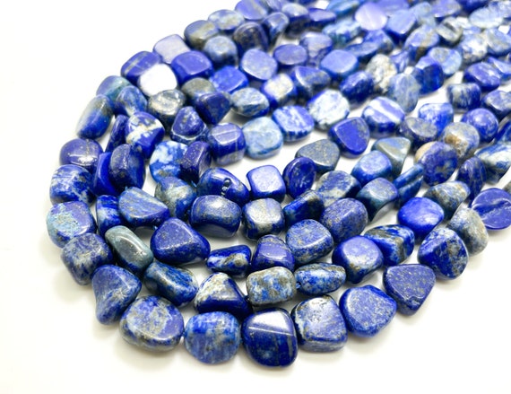 Blue Lapis Beads, Natural Lapis Polished Nugget Pebble Round Barrel Gemstone Beads - PG318