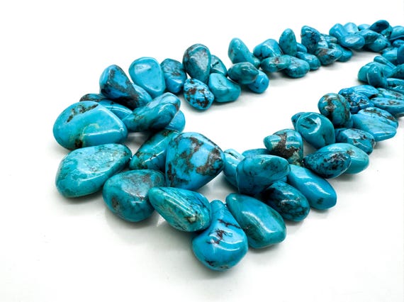 Genuine Blue Graduated Arizona Kingman Turquoise Nugget Pear Teardrop Natural Turquoise Chip Turquoise Gemstone Beads - WHTQ8