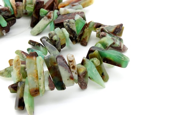 Chrysoprase Gemstone Beads, Natural Green Chrysoprase Flat Nugget Teeth Rectangle Chips Gemstone Beads - PG212