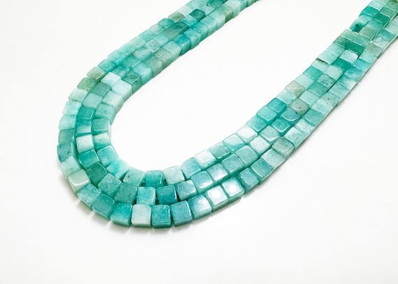 Natural Green Amazonite Cube Beads 4mm | Polished Square Amazonite Beads | 15.5" Strand | Calming & Communication Stone - PGS101