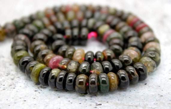 Natural Tourmaline, Multi color Rainbow Tourmaline Rondelle Smooth Loose Natural Gemstone Beads - 3mm x 5mm - PG67A