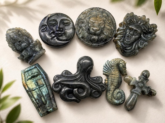 Natural Labradorite Carved Pendant Flashy Necklace Pendant Mystic Carved Crystal One of a Kind Gemstone Men Women Pendant Necklace PG199
