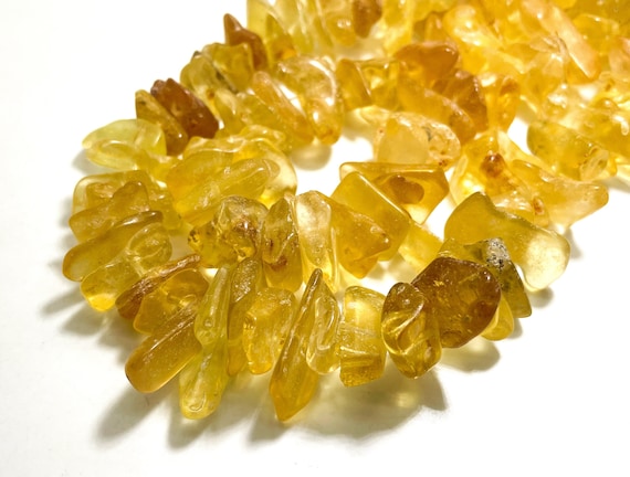 Natural Yellow Golden Amber Flat Irregular Nugget Pebble Assorted Size Gemstone Beads - 15" - PGS206