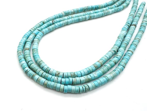 Natural Kingman Turquoise Heishi Beads Genuine 4mm Polished Arizona Blue Smooth Disc Bead Professional Jewelry Making Supply - PG93F