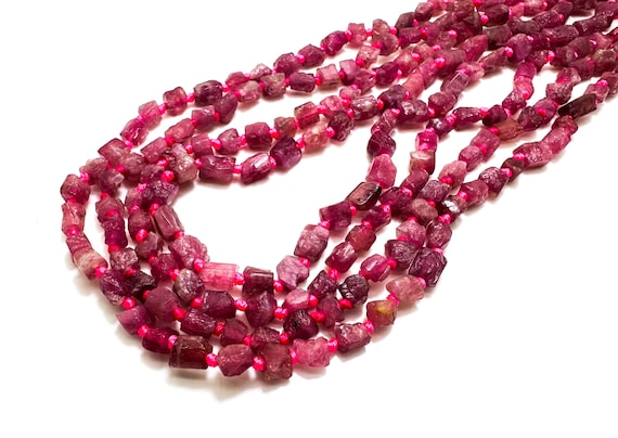 Natural Matte Pink Tourmaline Rough Cut Nugget Cube Gemstone Assorted Size Beads - PGS141B