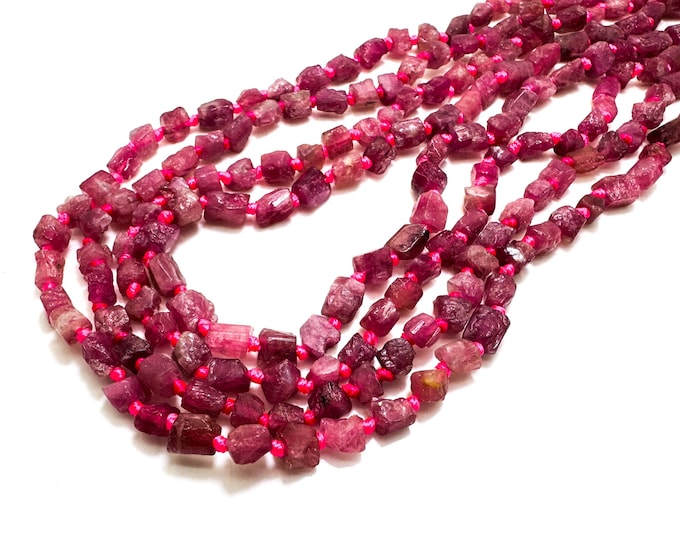 Natural Matte Pink Tourmaline Rough Cut Nugget Cube Gemstone Assorted Size Beads - PGS141B