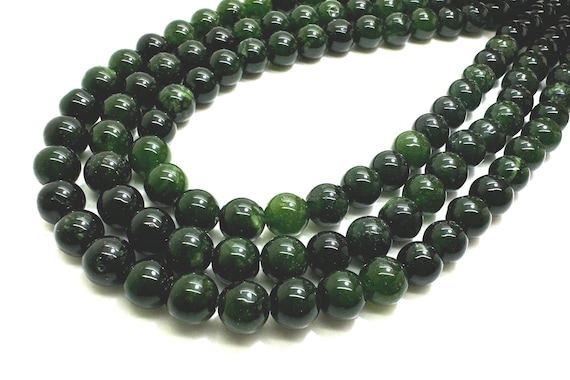 Natural Dark Green Jade Smooth Polished Round 8mm Gemstone Jewelry Making Beads - RN198D