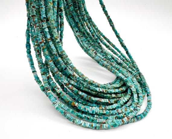 AAA Arizona Kingman Turquoise Heishi Beads – 1mm x 2mm Flat Square | Natural Blue Turquoise Gemstone | 15.5" Strand - PGS418B