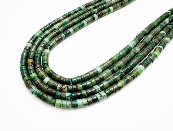 Natural Green Moss Agate Heishi Beads 2x4mm | Earthy Green Gemstone Rondelle Beads | 15” Strand | Jewelry Making Supplies - RD33
