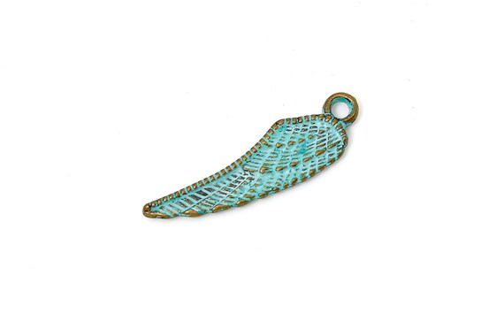 Antiqued Patina Green Bronze Charm Beads Pendant Earing 2mm x 8mm x 26mm - Angel Wing PP32