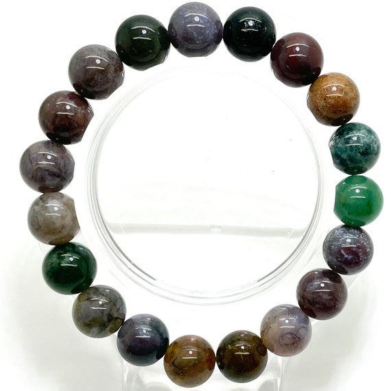 Green Moss Agate Smooth Polished Round Natural Gemstone Beads Stretch Elastic Handmade Bracelet PGB72