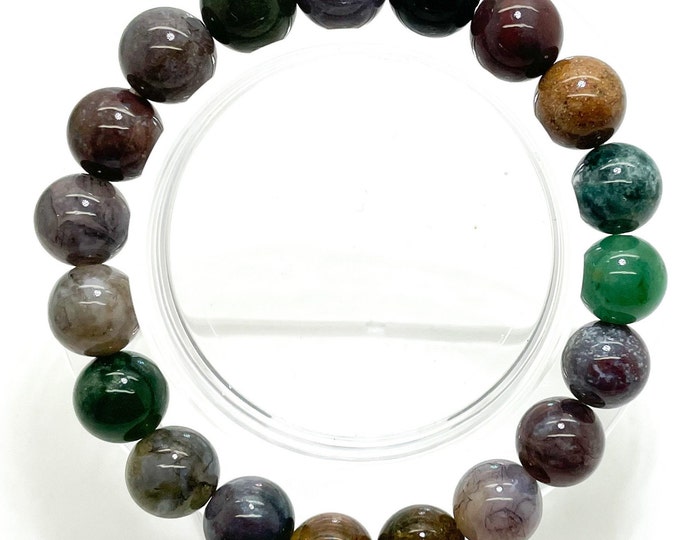 Green Moss Agate Smooth Polished Round Natural Gemstone Beads Stretch Elastic Handmade Bracelet PGB72
