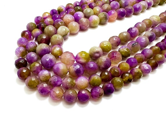 Purple Green Agate Faceted Polished Round 8mm 10mm Gemstone Jewelry Making Beads - RNF133A