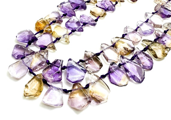 Natural Ametrine Beads Flat Teardrop Purple Yellow Quartz Gemstone Freeform Drop 5x10x16mm 15.5" Strand - PGS172