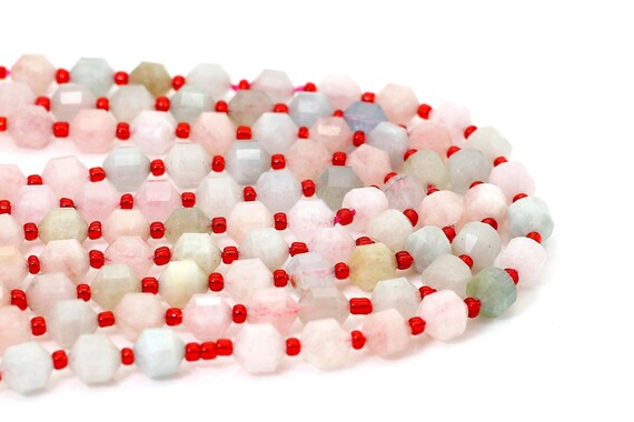 Rainbow Morganite Beads, Natural Morganite Octagon Faceted Round 7mm x 8mm Double Terminated Points Gemstone Beads - PGS306