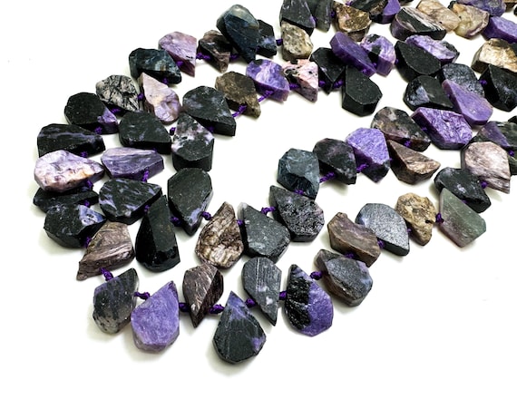 Natural Dark Purple Charoite Teardrop Pear Rough Flat Gemstone Beads - PGS172