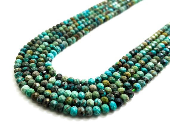 Turquoise Faceted Rondelle Beads 3x4mm 4x5mm | Natural Blue Green Turquoise | 15.5” Strand | Jewelry Making Beads | Genuine Gemstone- RDF96C