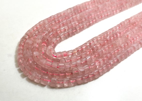 Natural Pink Rose Quartz Polished Smooth Triangle Heishi Transparent Gemstone Beads (5mm x 6mm) - PG153