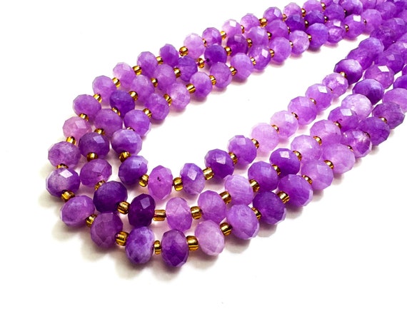Natural Purple Lepidolite Faceted Rondelle 5mm x 8mm Gemstone Beads - PGS321