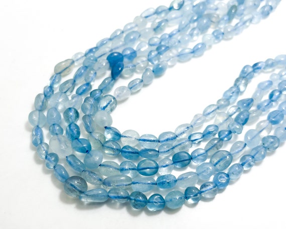 Blue Aquamarine Beads, Natural AA Aquamarine Polished Smooth Pebble Round Oval Gemstone Beads - PG268