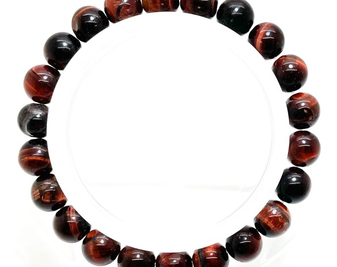 Natural Red Tiger's Eye Tiger Eye Polished Smooth Round 8mm Gemstone Beads Stretch Elastic Cord Handmade Bracelet PGB33R