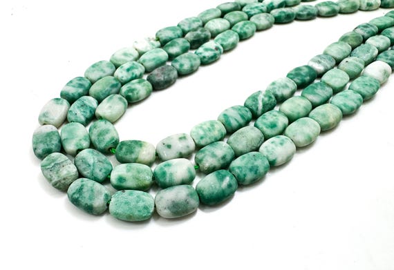 Green Jade Beads, Natural Matte Green Mountain Jade Flat Rectangle  Beads Gemstone - 6mm x 8mm, 7mm x 10mm - Full Strand - PG89
