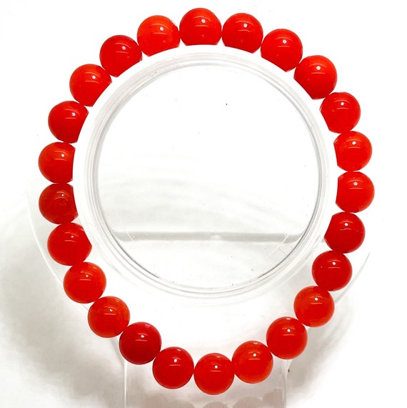 Jade Bracelet, 8mm Orange Jade Gemstone 8mm Beads Stretch Elastic Cord Handmade Beaded Bracelet- PGB54