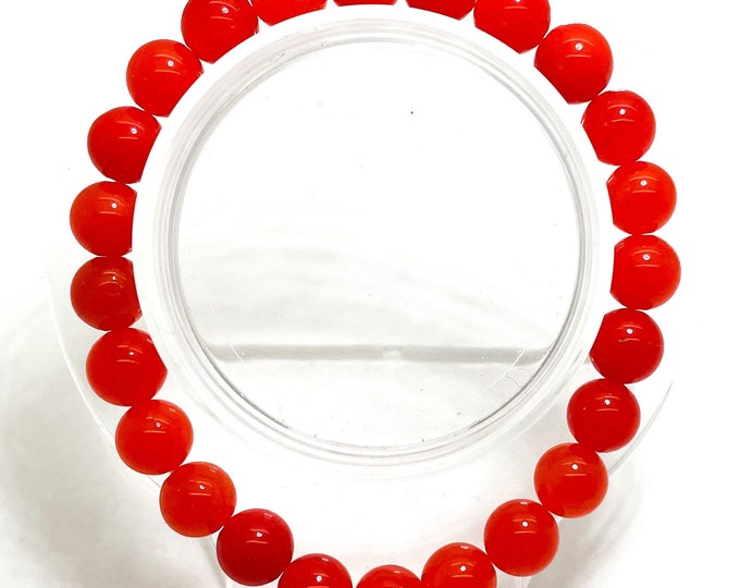 Jade Bracelet, 8mm Orange Jade Gemstone 8mm Beads Stretch Elastic Cord Handmade Beaded Bracelet- PGB54