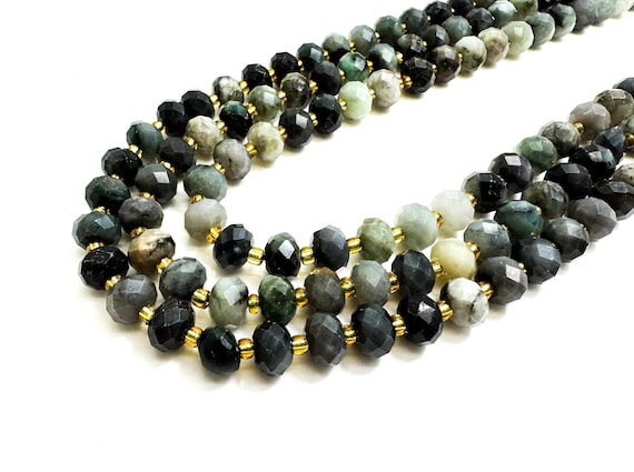 Natural Green Emerald Faceted Rondelle 5mm x 8mm Gemstone Beads - PGS321