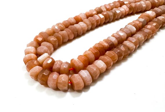 Peach Moonstone Beads, Natural Peach Moonstone Faceted Rondelle Gemstone Beads - RDF37