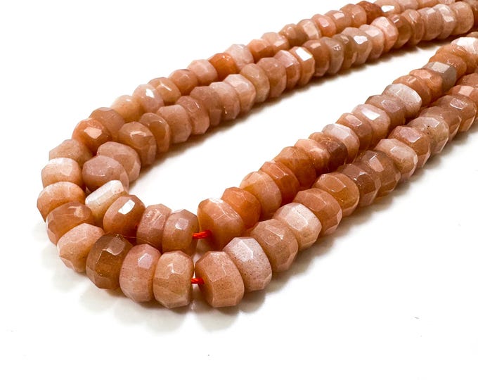 Peach Moonstone Beads, Natural Peach Moonstone Faceted Rondelle Gemstone Beads - RDF37