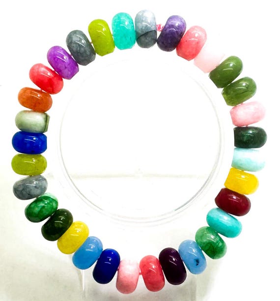 Rainbow Jade Beaded Bracelet: Handmade Rondelle Gemstone Accessory