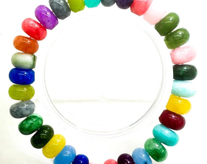 Mixed Rainbow Color Jade 8mm 10mm Rondelle Gemstone Beads Stretch Elastic Cord Handmade Beaded Bracelet Accessories - PGBRD30