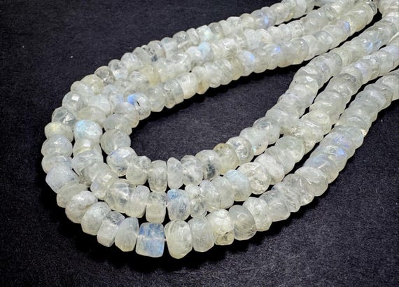 Natural Rainbow Moonstone Beads, High Quality Grade AA White Rainbow Moonstone Faceted Rondelle Gemstone Beads - 8" - 10" Strand - RDF93