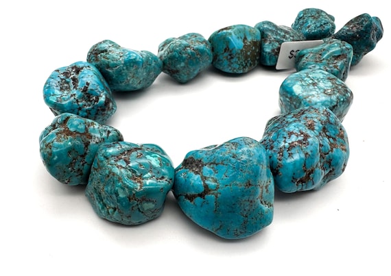 Giant Arizona Turquoise Beads Massive 25-35mm Chunky Freeform Nugget • Genuine USA Premium Blue Stone • 16-inch Strand Artisan Supply WHTQ11