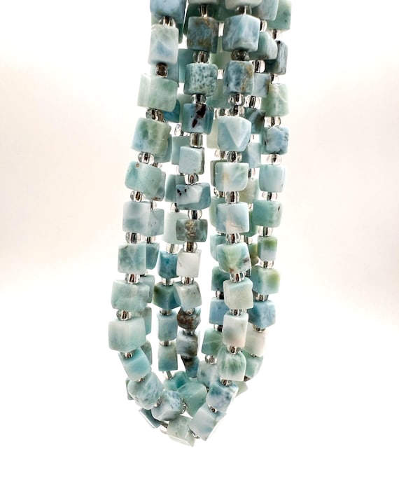 Natural Larimar Cube Beads Approx 6mm Assorted Blue Gemstone Beads | Full 15.5" Strand | Dominican Larimar | Jewelry Making Supplies - PGS78